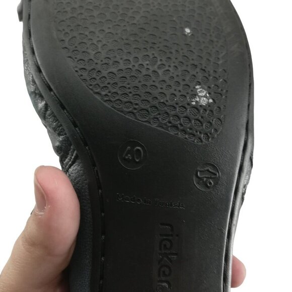 Rieker Side Zip Blue Block Heel Leather Comfort Shoes Size 40 US 9.5-10 Faux Fur - Picture 9 of 10